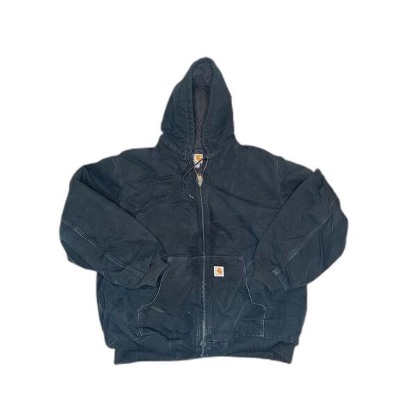 Carhartt Hooded Jacket Mens 3XL Tall Black Quilt-Lined Canvas Workwear Black - Picture 2 of 7